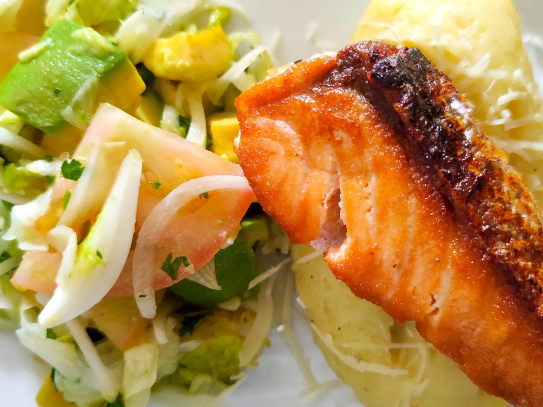 Saumon grillé avec une salade fraîche d’avocat et d’agrumes